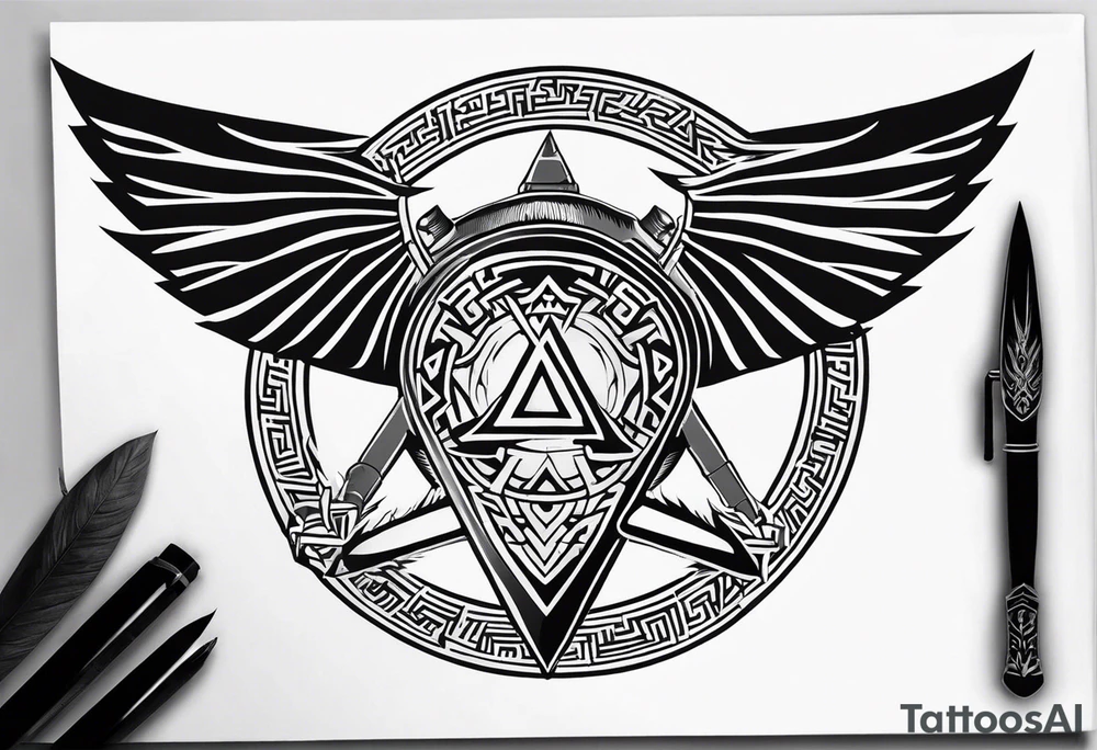 Valhalla sword shield dragon axe Valknut helm of awe tattoo idea