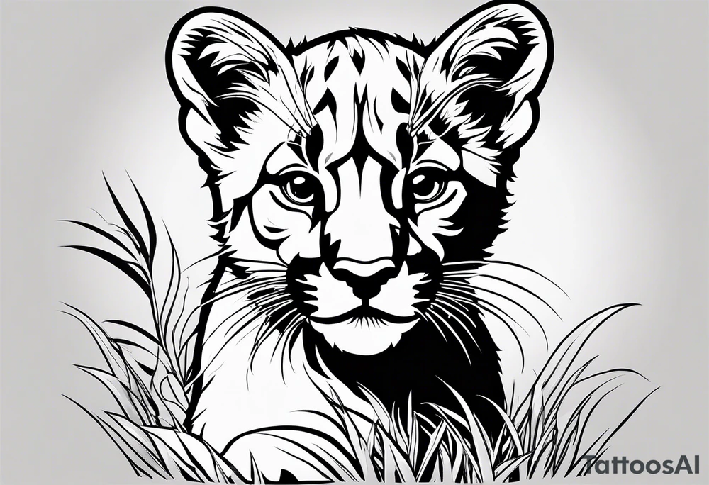 super cute cartoon mountain lion 
cub no background tattoo idea
