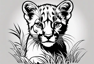 super cute cartoon mountain lion 
cub no background tattoo idea