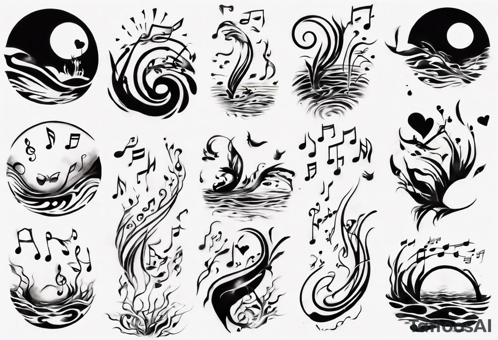 Diving into love , music notes, simplicity water scene tattoo idea