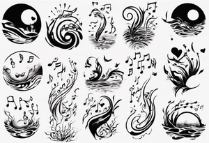 Diving into love , music notes, simplicity water scene tattoo idea