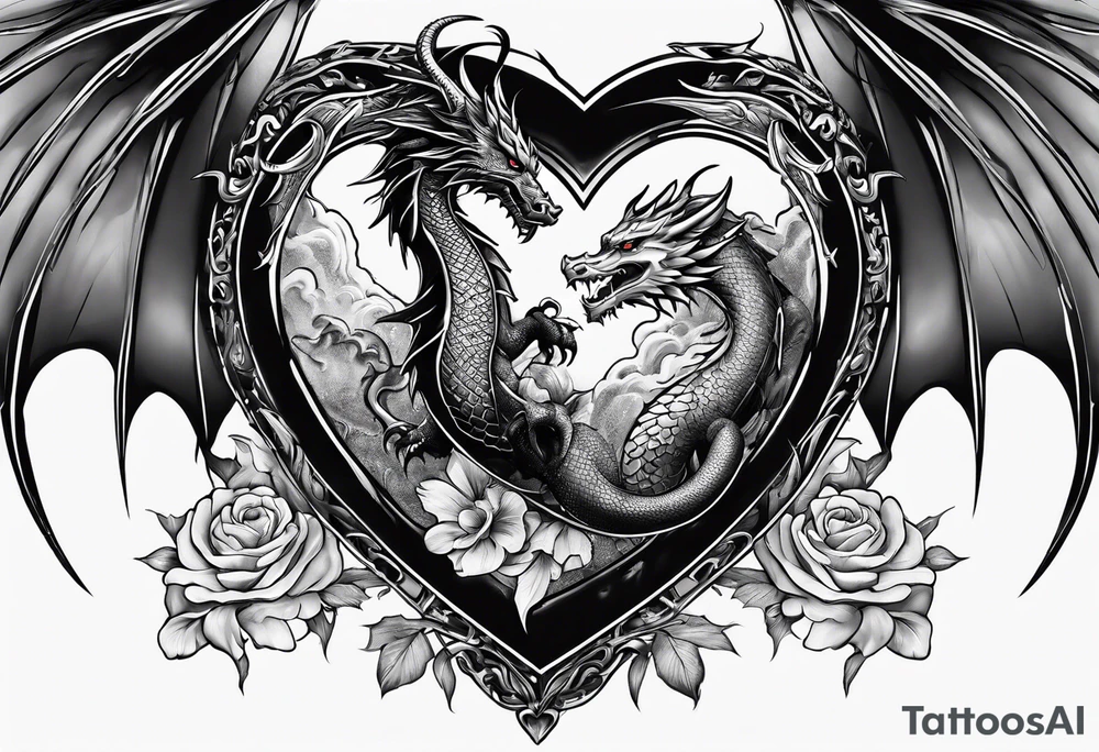 Realistic heart with a dragon tattoo idea