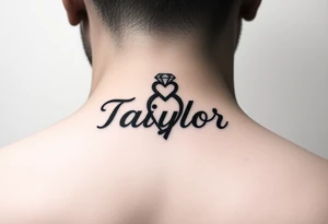 The name Taiylor spelled with the O as a diamond ring with hearts behind the ear tattoo on the neck tattoo idea