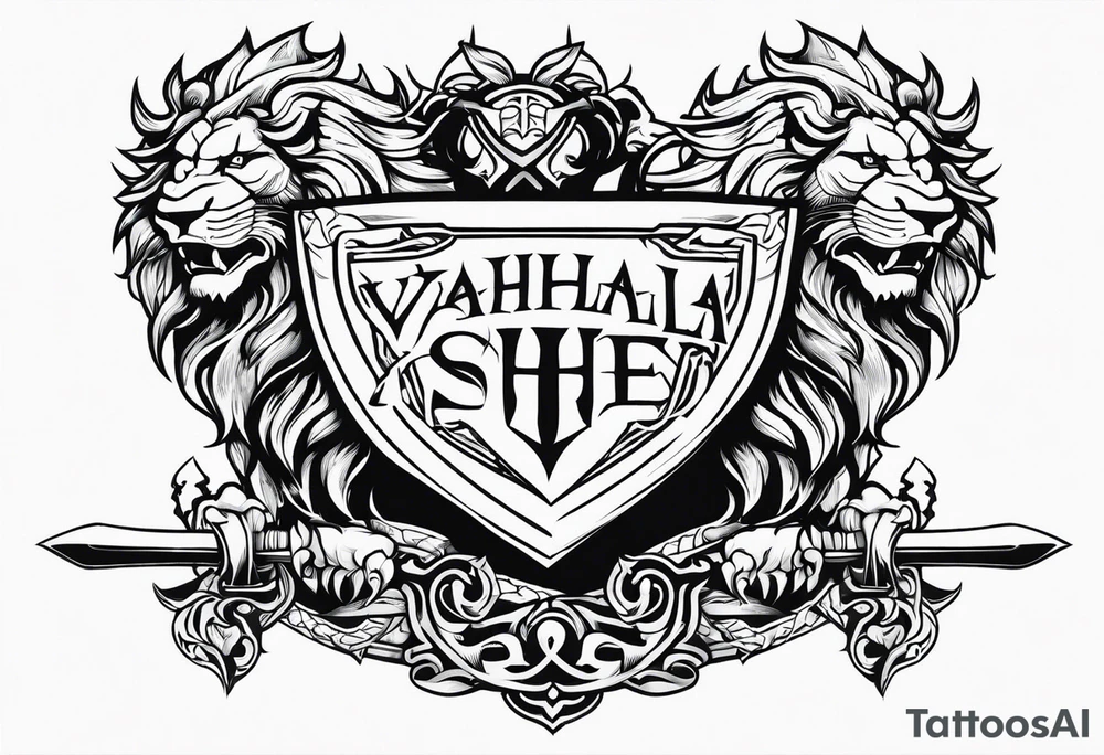 Valhalla sword shield lion dragon tattoo idea
