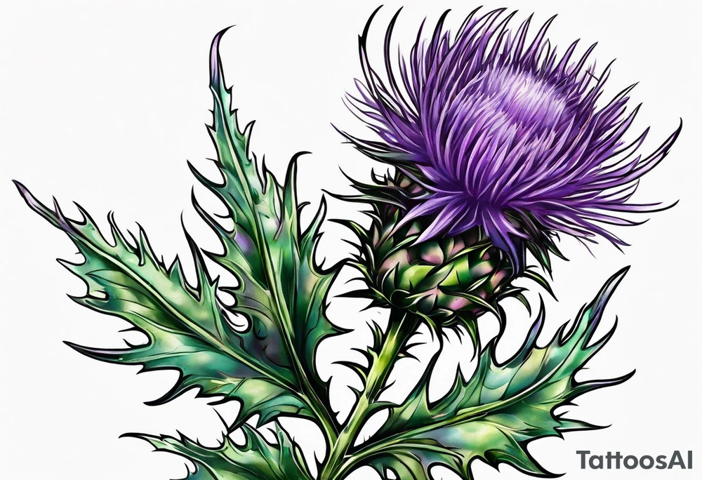 Purple thistle with vine tattoo idea