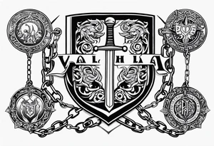 Valhalla sword  fire chains shield family tattoo idea