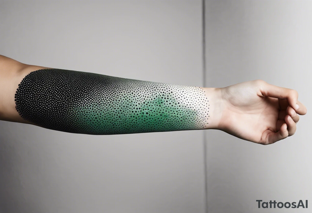 england, abstract, green and black, covered from wrist to forearm, fully covered, no borders, blackwork, no people tattoo idea