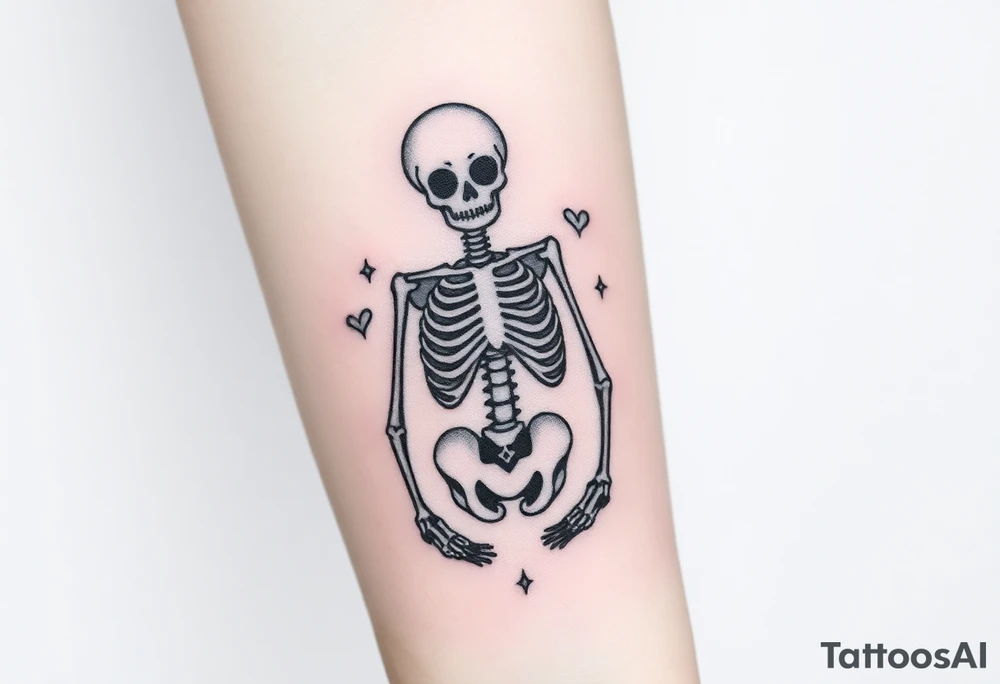 Unique girly skeleton art tattoo idea