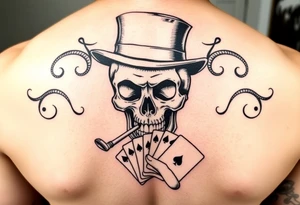 a skull with mustache,top-hat, cigar in his mouth and playing cards in a hand. tattoo idea