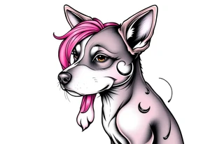 goth hot puppy girl with big boobs and pink hair full body half human half dog tattoo idea