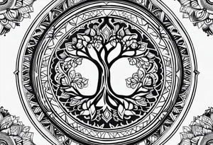 small minimalistic delicate mandala with tree motif tattoo idea