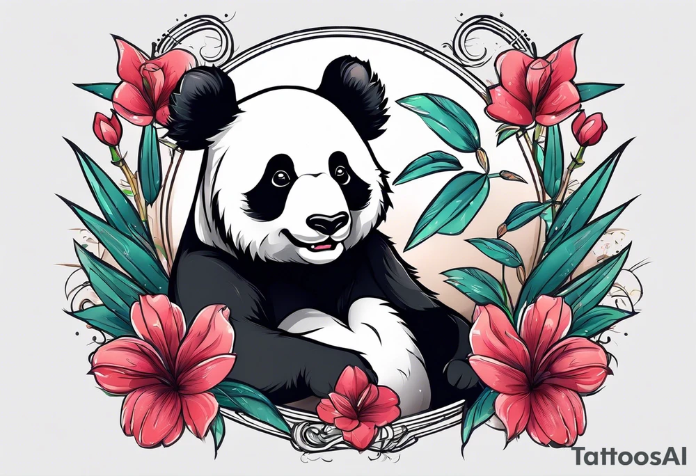 Cute panda only face with bamboo tattoo idea