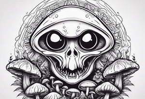 Alien head, mushroom, cartoon tattoo idea