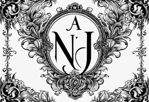 The initials N.A.J.E. in edwardian script surrounded by symmetrical smoke tattoo idea