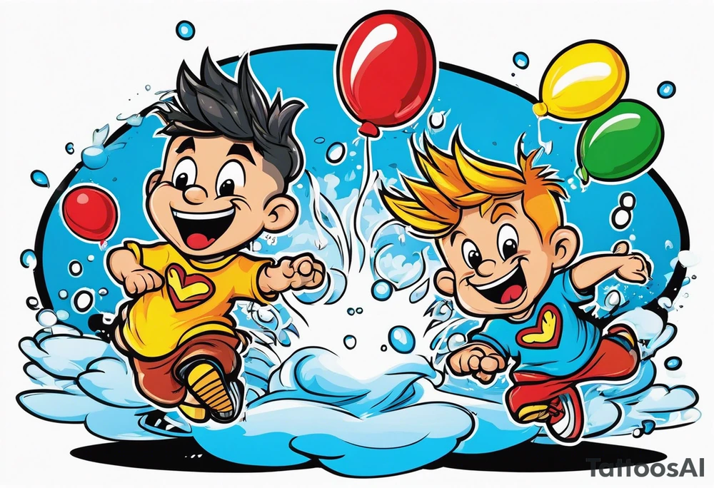 Two brothers one ten one 6 throwing water balloons tattoo idea