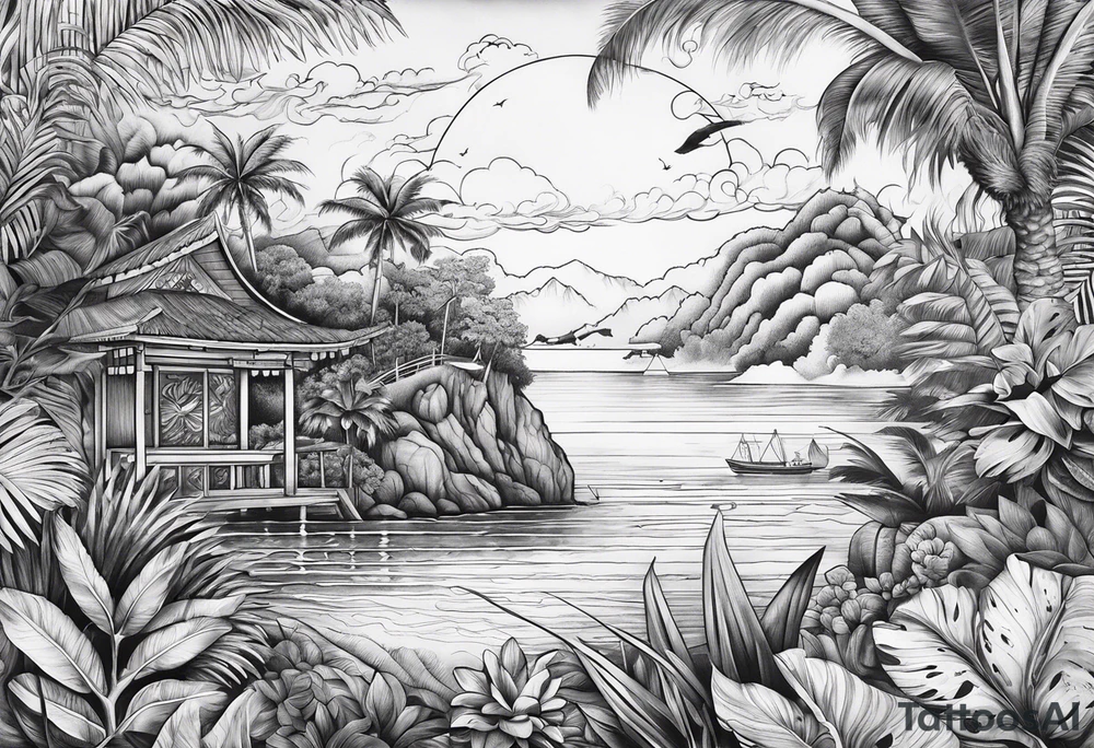 Tropical islands tattoo idea