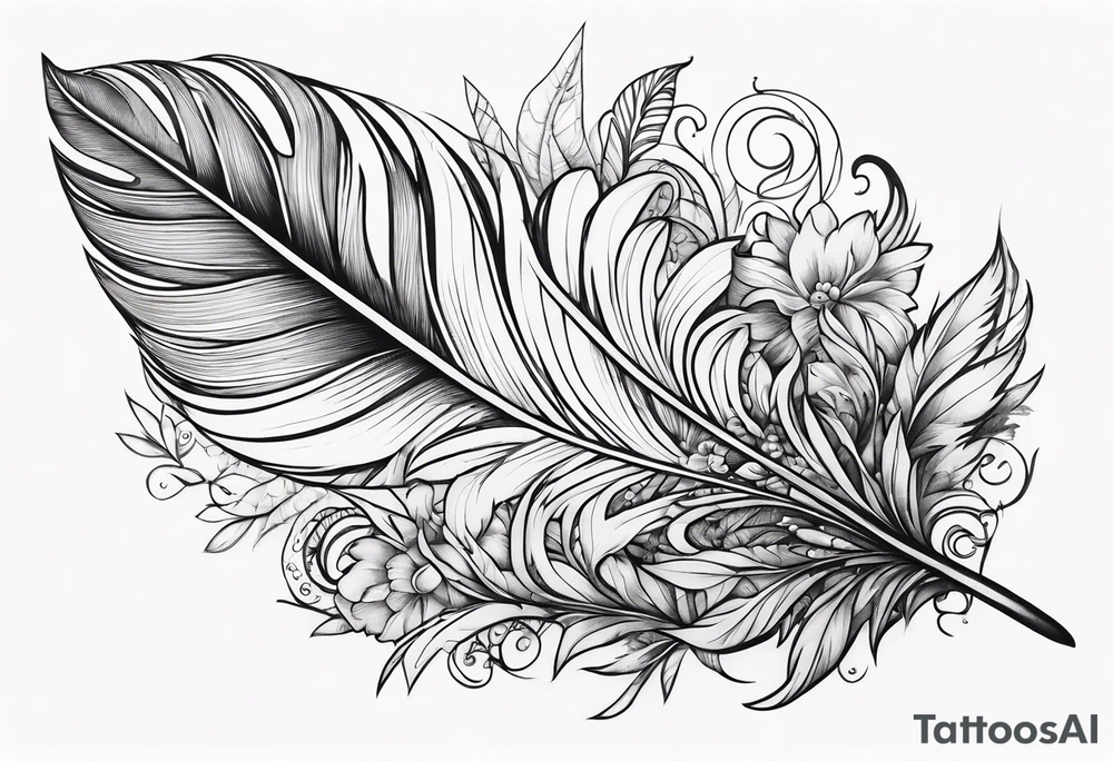 Floral feather tattoo idea