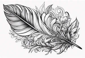 Floral feather tattoo idea