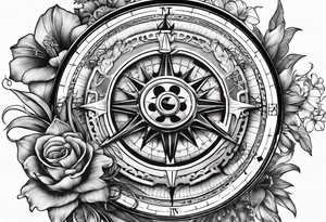 A Vintage compass and steampunk gears with gladiolus. tattoo idea