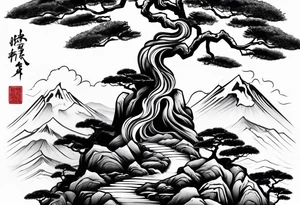 samurai and bonsai tree in japan tattoo idea