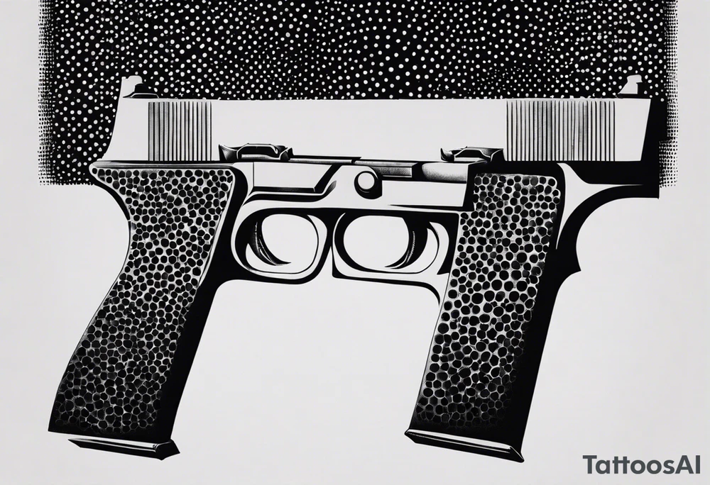 A reflection of two siloets holding guns at two siloets dead tattoo idea
