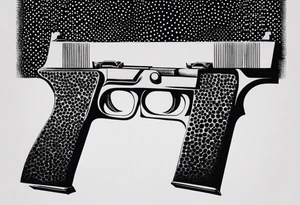 A reflection of two siloets holding guns at two siloets dead tattoo idea