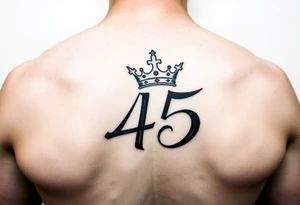 Capital G in handwritten script with a crown tilted to the left covering up the number 45 underneath on the right shoulder tattoo idea