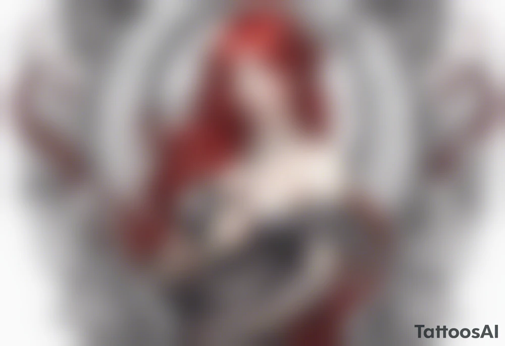 Lilith with red hair and serpent tattoo idea