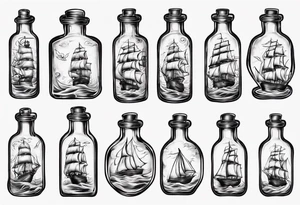 Sailing ship in a bottle tattoo idea