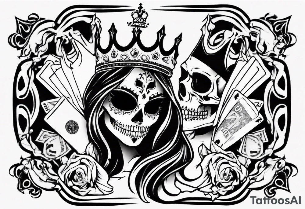 santa la muerta with money and crown
on the card tattoo idea