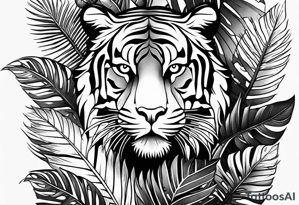 Womans Full arm tattoo sleeve design. Smaller
abstract tiger full body coming down front of shoulder, monstera foliage on forearm, beach landscape on bicep tattoo idea Womans Full arm tattoo sleeve design. Smaller
abstract tiger full body coming down front of shoulder, monstera foliage on forearm, beach landscape on bicep tattoo idea