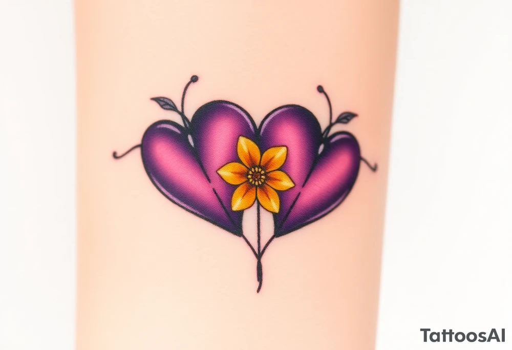 simple with Purple Hearts with yellow daisy. tattoo idea
