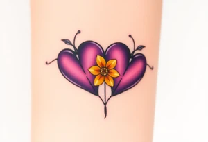 simple with Purple Hearts with yellow daisy. tattoo idea