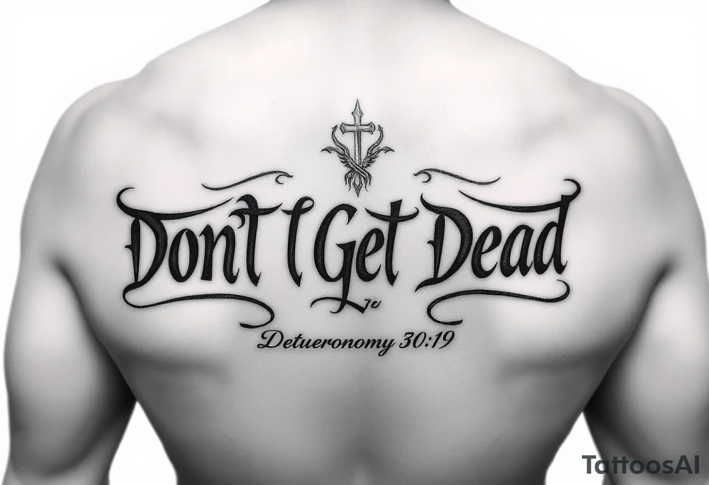 I want a cool design that includes the words “Don’t Get Dead” and includes the scripture reference Deuteronomy 30:19. tattoo idea
