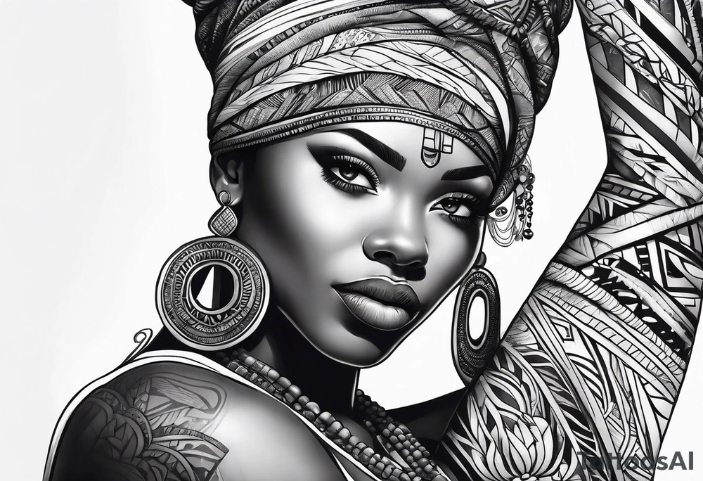 african, cultural, arm sleeve tattoo idea