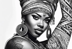 african, cultural, arm sleeve tattoo idea