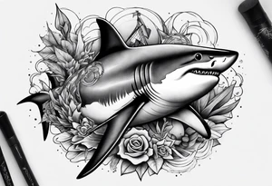 2 nautical style sharks wrapped around the knee tattoo idea