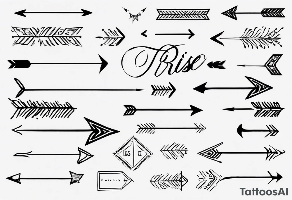 I want a very thin plain arrow going through the sentence “still i rise” which uses a handwritten thin spaced out font tattoo idea