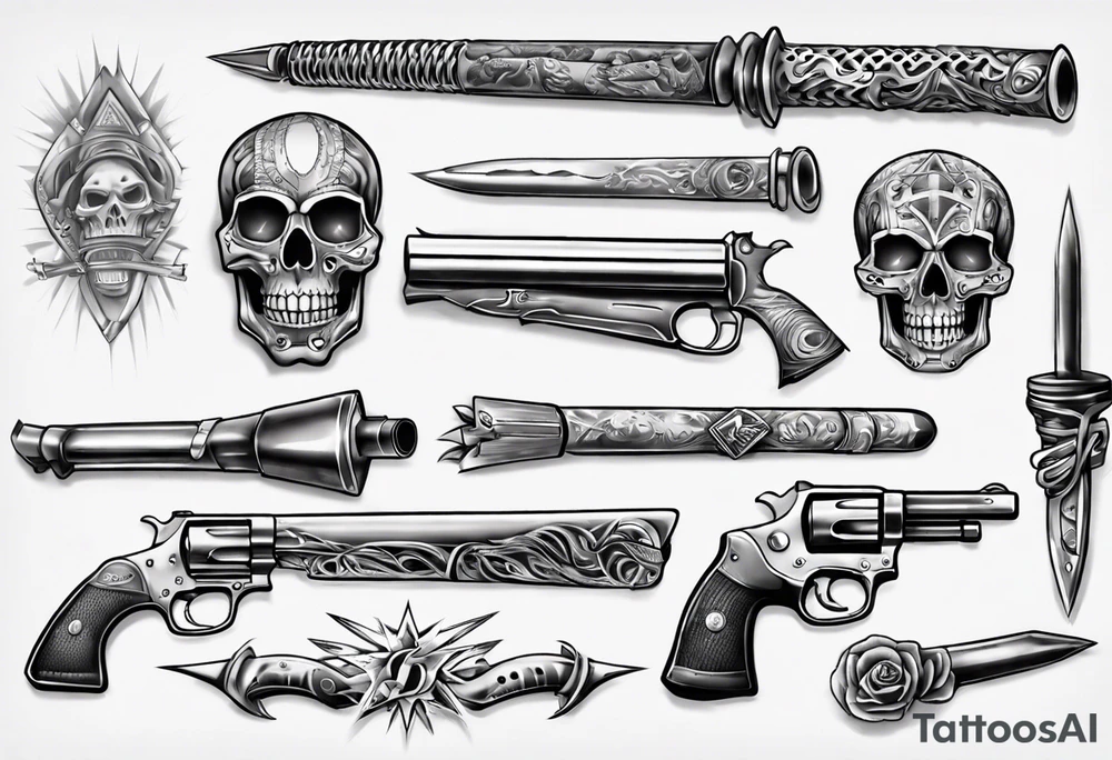realistic chicano
weapons and gangsters tattoo idea