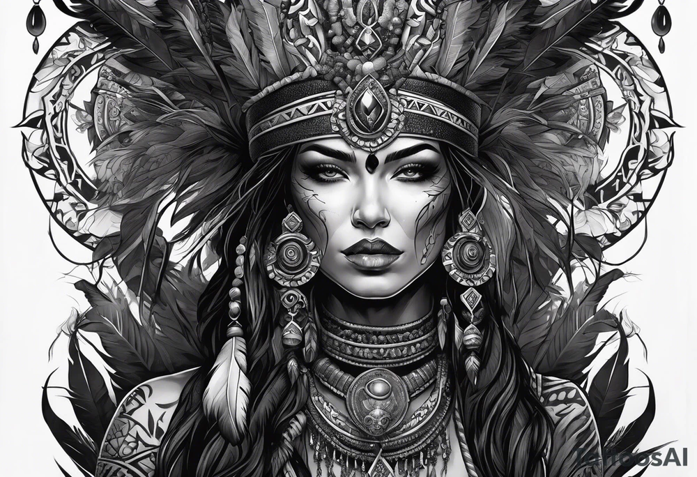 dark fantasy style shaman, witch doctor, finely detailed, full body tattoo idea