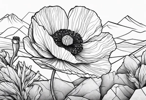 Poppy plant breaking through rock ground tattoo idea