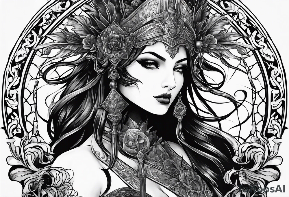 the goddess nemesis sword scary blood hell tattoo idea