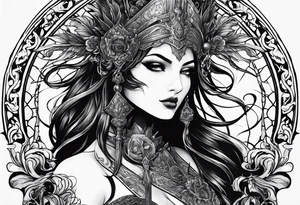 the goddess nemesis sword scary blood hell tattoo idea