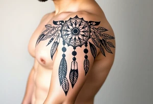 native dreamcatcher with flowing feathers and sacred beads tattoo idea