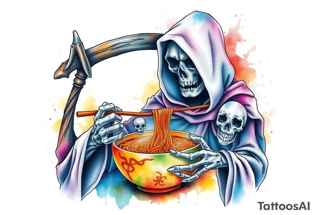 Grim reaper making ramen with the souls of the dead tattoo idea