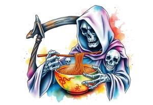 Grim reaper making ramen with the souls of the dead tattoo idea