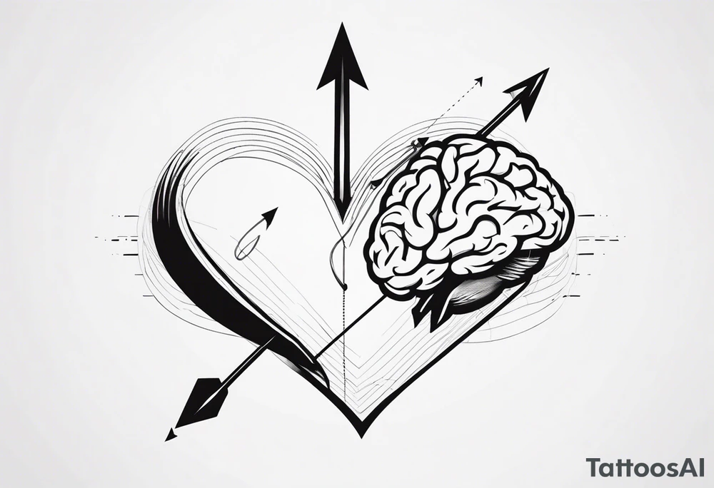 Picture of a heart and brain with an arrow pointing down underneath tattoo idea
