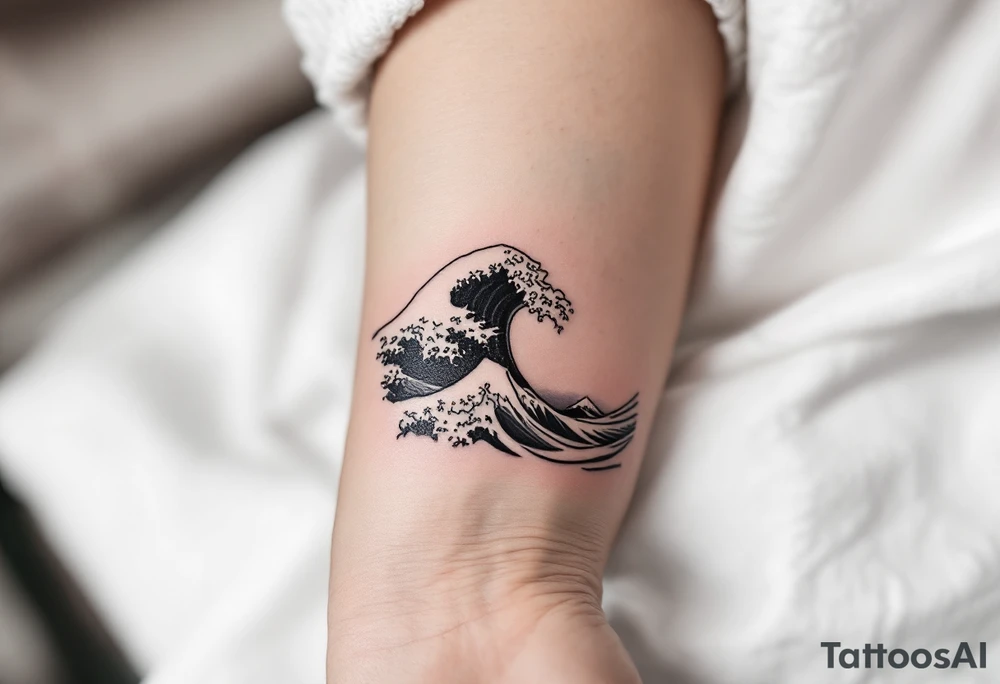 A minimalist black wave symbolizes the free and uncontrollable nature of the sea. tattoo idea