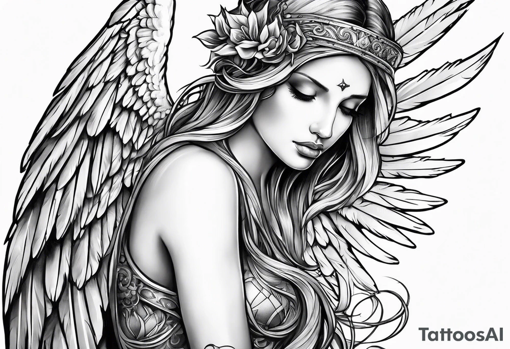 Angel with prayer hands tattoo idea