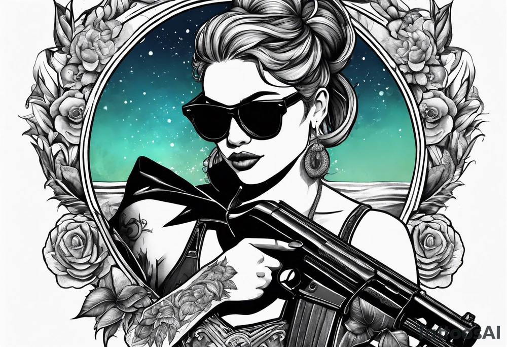 capricorn with sunglasses and shotgun tattoo idea
